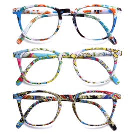Henotin 3-Pack Blue Light Blocking Reading Glasses,Spring Hinge Computer Readers for Men Women,Anti UV Ray Filter Eyeglasses (readers for women, 1.5)