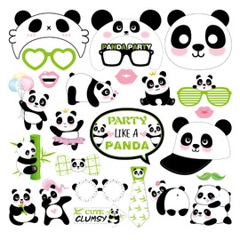 25PCS Panda Photo Booth Props Kit, Bear Panda Themed Photo Props Selfie Props for Parties, Like a Panda Party Supplies Photo Backdrop Decorations, Boy Girl Kids First 1st Bday Baby Shower