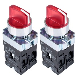 DMWD 2pcs 22mm Latching Selector Switch 110V with Red Light 10A for 0.87" Mounting Hole Rotary Selector Switch 3 Positions 2NO Maintained
