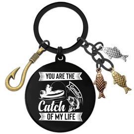 Funny Couple Gifts Fishing Keychain - Black You are The Greatest Catch of My Life Keychains for Men, Fishing Lovers Gift Fish Hook Keyring for Him Boyfriend Husband Fiance Anniversary Wedding Birthday