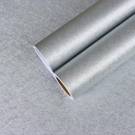 CHIHUT 12''x100'' Silver Silk Peel and Stick Wallpaper Embossed Textured Wallpaper for Kitchen Accent Wall Self Adhesive Removable Metallic Contact Paper for Countertop Cabinets Waterproof Vinyl Wrap