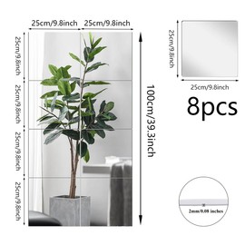 Cunnikku Wall Mirror Full Length, Acrylic Mirror Tiles, Shatterproof Flexible Plastic Mirror Sheets for Bedroom, Walls, Home Gym, Living Room Door (10inchx10inch-8PCS)