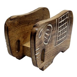 Purpledip Wooden Napkin Holder 'Elephant Couple': Tissue Paper Stand for Kitchen, Dining, Restaurant Or Bar (11991)
