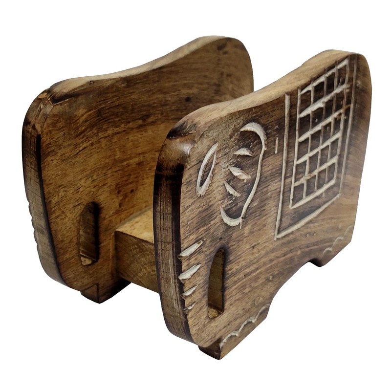 Purpledip Wooden Napkin Holder 'Elephant Couple': Tissue Paper Stand for