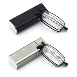 Autojouls 2-Pack Folding Reading Glasses with Small Hard Case, Blue Light Readers Glasses for Men and Women Ease Eye Strain, Black Gunmetal 1.5 x