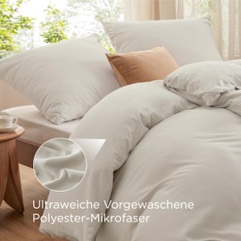 BEDSURE Bed Linen 135 x 200 cm 2-Piece Natural Soft Prewashed Oeko-Tex Polyester Microfibre Bed Linen Set, 1 Duvet Cover 135 x 200 cm with Zip and 1 Pillowcase 80 x 80 cm
