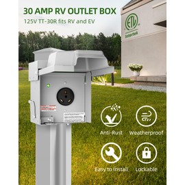 Islewire 30 Amp RV Power Outlet Box, 125V Enclosed Lockable NEMA TT-30R Box, Weatherproof Outdoor Electrical Receptacle Panel with Power Indicator for RV Camper Travel Trailer Motorhome, ETL Listed