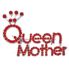 Crown Tiara "Queen Mother" Mother's Day Gift Brooch Pin Charm Rhinestone Gift for Mom (Red)
