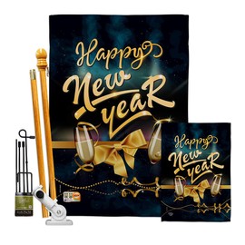 Ornament Collection FK192146-P3 Cheerful New Year Winter Impressions Decorative Vertical House 28" X 40" Garden 13" 18.5" Flags Kit w/Banner Pole Included Printed in USA