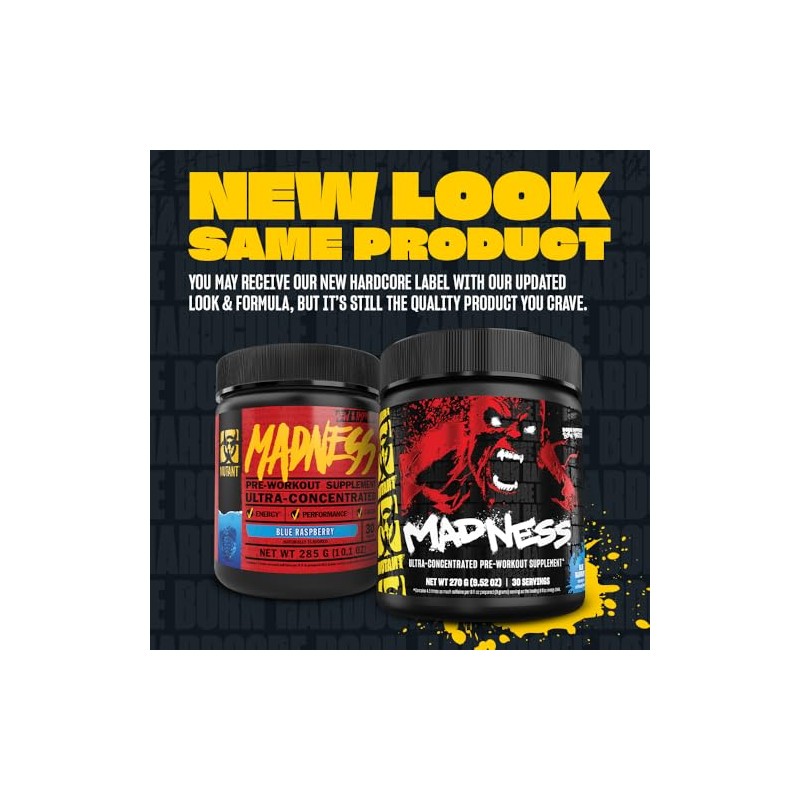 Mutant Madness Pre-Entreno en Polvo con Cafeína, Ponche de Frutas,