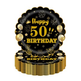 EVYIENEN 50Pcs 50th Birthday Party Paper Plates,7inch Disposable Black and Gold Scalloped Dessert Party Plates for Birthday Wedding Anniversary Reception Event Decorations
