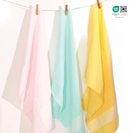 MylasaHome 100% Cotton Waffle Weave Kitchen Dish Towels, Ultra Soft Absorbent Quick Drying Cleaning Towel, 18x28 Inches, 3-Pack, Pink-Yellow-Light Green