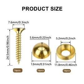 16PCS Decorative Wood Screws, Brass Decorative Screws with Caps, Self Tapping Screw Decorative Cover, Cabinet Doors and Window Screws Fastener, Mirror Screws(15mm, Gold)