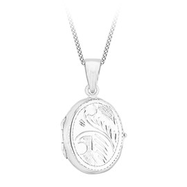 Tuscany Silver Women's Sterling Silver Oval Engraved Locket Pendant on Curb Chain of 46cm/18"