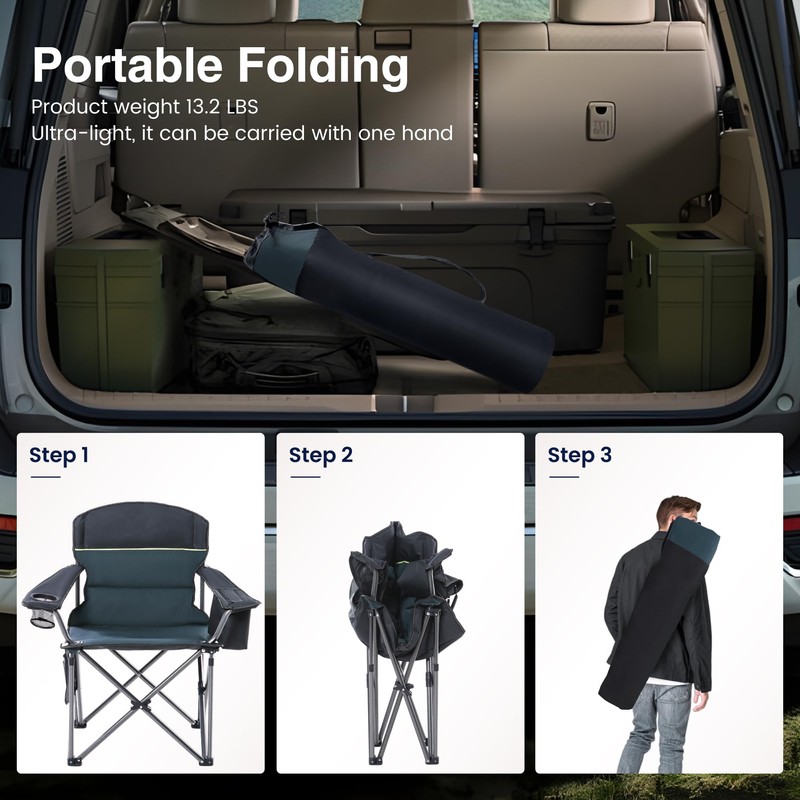 HIGH POINT SPORTS Camping Folding Chair, Heavy Duty Oversized Portable