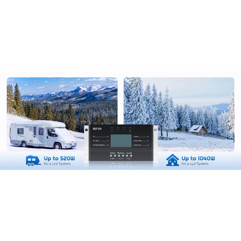 Alrska Solar Charge Controller 30A 12V/24V PWM Negative Ground Solar