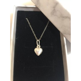 Silver Charm 925 Genuine Sterling Silver Small Puff Heart Necklace 18” Italy Gift For Her!