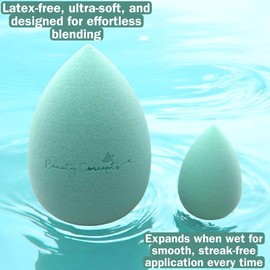 Beauty Blender Foundation Sponges Latex Free Blender Beauty Makeup Sponges for Liquid Foundation Powder Sunscreen and Cream 1 Large Sponge 1 Small Sponge (Turquoise)