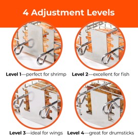 Adjustable Grill Basket with Removable Handle, Silicone Basting Brush, and Steel-fiber Scrub Sponge – 16 x 7.25 x 2.25 Inches – Includes Carry/Storage Bag