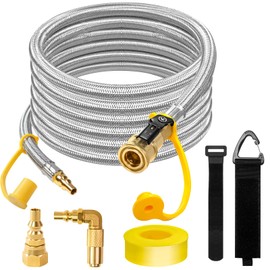 12Ft RV Propane Quick Connect Hose-1/4 Inch Safety Shutoff Valve-RV Quick Disconnect Propane Hose with 3/8" Female Flare Adapter for Gas Grills And Elbow Adapter for 17" and 22" Blackstone Griddles