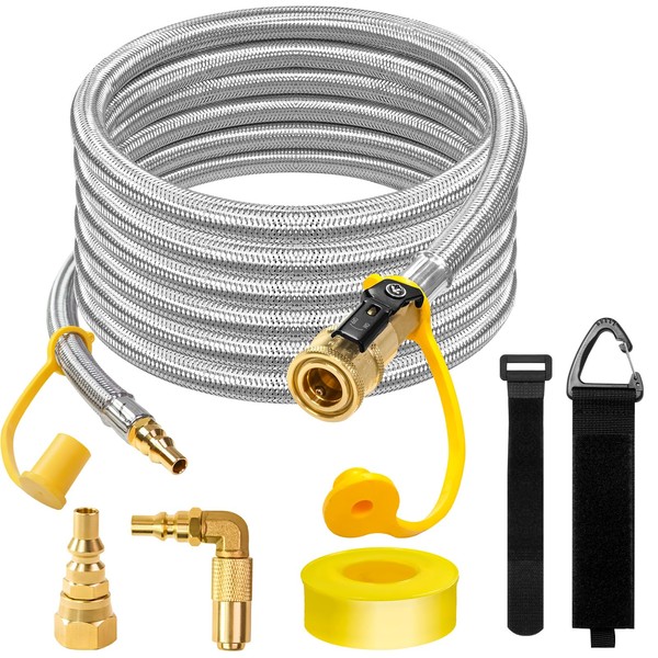 12Ft RV Propane Quick Connect Hose-1/4 Inch Safety Shutoff Valve-RV