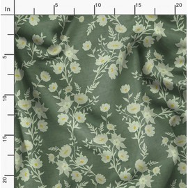 Soimoi Florals Print - Green, Pure Silk Fabric - 42 Inch Wide, 1 Yard, Lightweight Material, Perfect For Elegant Dresses, Sarees, Scarves, Evening Wear