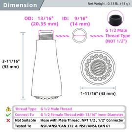 Angle Simple Faucet Head Replacement Thread Type G 1/2 or 13/16 Inch Male, Tested to NSF/ANSI/CAN 61 & 372 Kitchen Sink Sprayer, Stream Spray and Pause Mode, Oil Rubbed Bronze