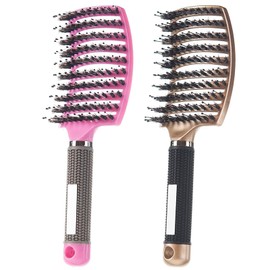 TAVVKE Boar Bristle Hair Brush set - Curved and Vented for Wet and Dry Detangling Hair Brush for Women Long, Thick, Thin, Curly & Tangled Hair Vent Brush (Gold, Pink)