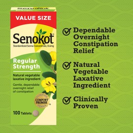 Senokot Regular Strength Laxative Tablets 100 Count Overnight Relief Constipa...