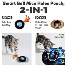 KiwiLove Interactive Cat Toy with Motion Activated Ball & 7-Hole Play Mat, Hide and Seek Exercise Game for Indoor Cats, Automatic Moving Cat Ball in Pouch, Rechargeable Kitten Toys (Starry Night)