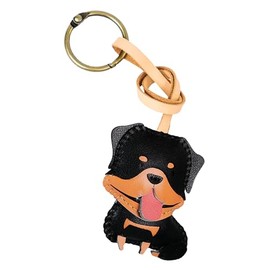TiCKandPiCK Cute Dog Vegan Leather Charm Keychain - Hand-Sewn Bag Charm for Car, Backpack Decoration, Gift for Women Men Kids, Rottweiler, Small