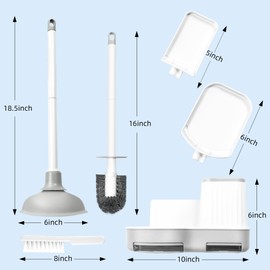 Silkyhose Toilet Brush and Plunger Bathroom Cleaning Tools Combo,3 in 1 Toilet Bowl Brush and Plunger Wall Mounted Household Bathroom Cleaning Set(White-Gray)