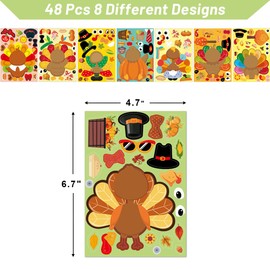 48 Pcs Turkey Stickers Make Your Own Turkey Sticker Sheets Thanksgiving Stickers for Kids Home Classroom Party Favor Art Craft School Rewards