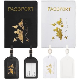 AUEFUDQ 2 Passport Covers and 2 Suitcase Tags Air Travel, Passport Case Passport Organiser, Passport Cover, Passport Holder, for Credit Card, ID Card and Other Travel Documents