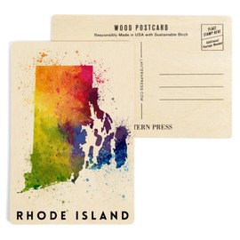 Rhode Island, State Abstract Watercolor (4x6 Birch Wood Postcards, 2-Pack Stationary, Rustic Home Wall Decor)