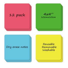Reusable Dry Erase Labels Sticky Notes for Storage Bins Organizing Jar Pantry, Waterproof Removable Label Stickers for Kitchen Office School All Purpose Use (12, 4x4 Inches)