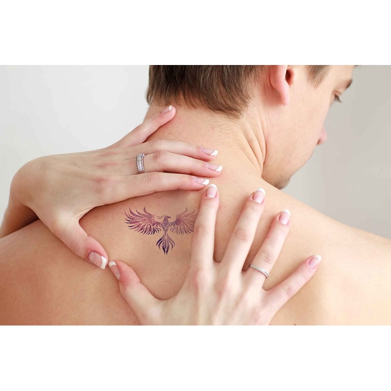 Dopetattoo 6 Sheets Temporary Tattoo Phoenix Purple Bird Starrysky Fake