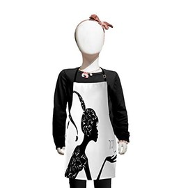 Ambesonne Zodiac Scorpio Apron, Girl with Scorpion Tail Like Hair and Leafy Ornaments, Small Apron Bib with Adjustable Ties for Baking Painting, Small Size, Black and White