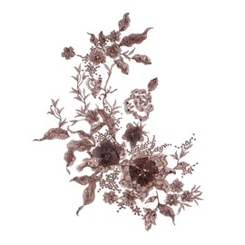 letsinstyle 3D Floral Embroidered Lace Sew on Patches, Beaded Sequins Flower Embroidered Applique, Rose Gold Sewing Accessories for Clothing Wedding Dress Lace Fabric DIY Decoration