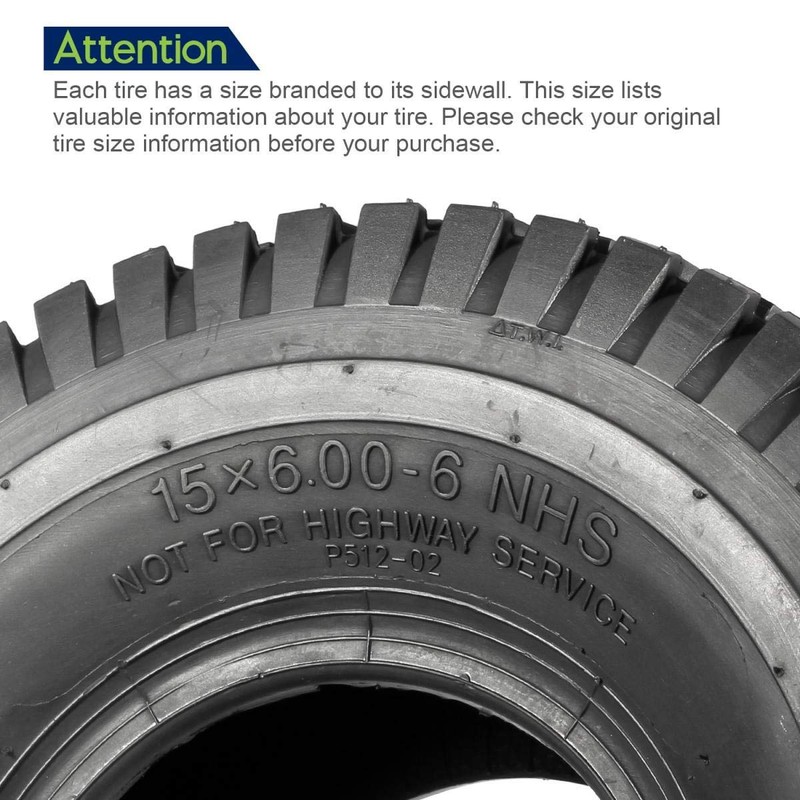 MaxAuto Lawn Mower Turf Tires 15x6-6 Front & 20x8-8 Rear