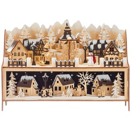 small foot 11790 Winter Village Lamp with Pyramid Made of Wood, with LED Lighting and Christmas Pyramid, Christmas Decoration, Illuminated Decoration, Multi-Coloured, Normal