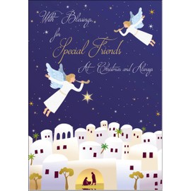 doodlecards Special Friends Christmas Card Nativity Scene Angels Bethlehem Medium Size Christmas Card for Special Friends with Plain Envelope