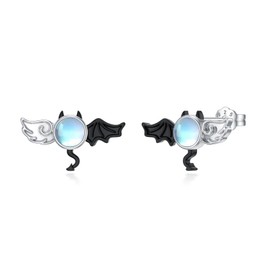 Angel and Devil Stud Earrings, 925 Sterling Silver Moonstone Stud Earrings, Jewellery, Hypoallergenic Earrings, Moonstone Earrings, Christmas, for Girls and Women, Silver