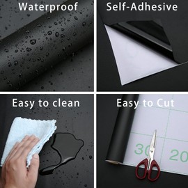 Dimcol Black Contact Paper 15.7"x118" Peel and Stick Wallpaper, Matte Black Self-Adhesive and Removable Decorative Contact Paper for Cabinets,Countertops,Shelve Wallpaper