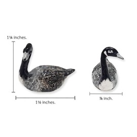 WitnyStore Tiny 1½" Grey Canada Goose Branta Looking Left Figurine - Miniature Hand Made Painted Ceramic Geese Swan Waterfowl Poultry Bird Animal Porcelain Decorative Collectible Figurines Décor Gifts