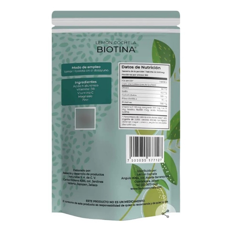 Biotina Lemon Cochella. 2 Bolsas -100 Tabletas