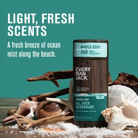Every Man Jack Every Man Jack All Over Deodorant - 24 Hour Whole Body Odor Protection - Aluminum Free - Coastal Surf Scent 2.6 oz (1 Pack)
