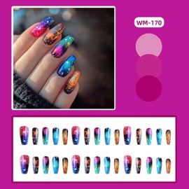 24Pcs Glitter Starry Nails, Acrylic Full Cover Coffin Nails – Medium Press ons, Ballet Tip Design