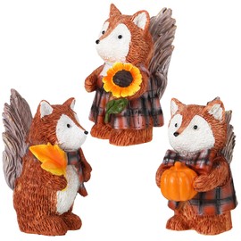 Foilswirl 3 Pack Fall Fox Decor Thanksgiving Resin Fox Figurines Table Decoration with Pumpkin for Autumn Gifts Home Office Shelf Centerpiece Decor Party Supplies