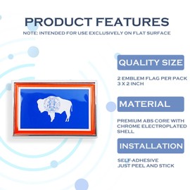 Perdecor Wyoming Flag Sticker Emblem Decal Car Chrome Flags, 2 Pack, 3 x 2 inches